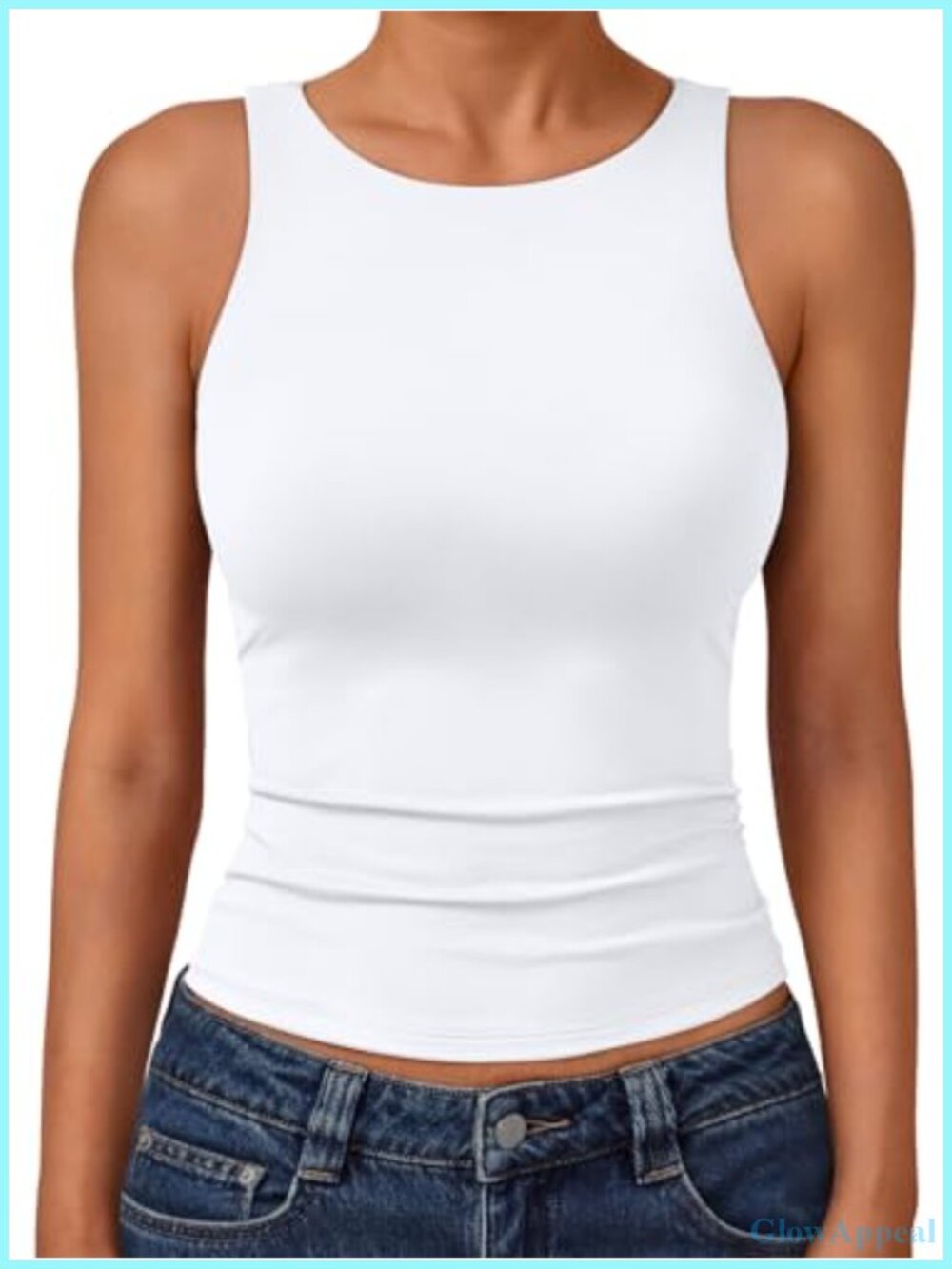 Womens Double Lined Tank Top Sleeveless Crew Neck Slim Fit Nylon